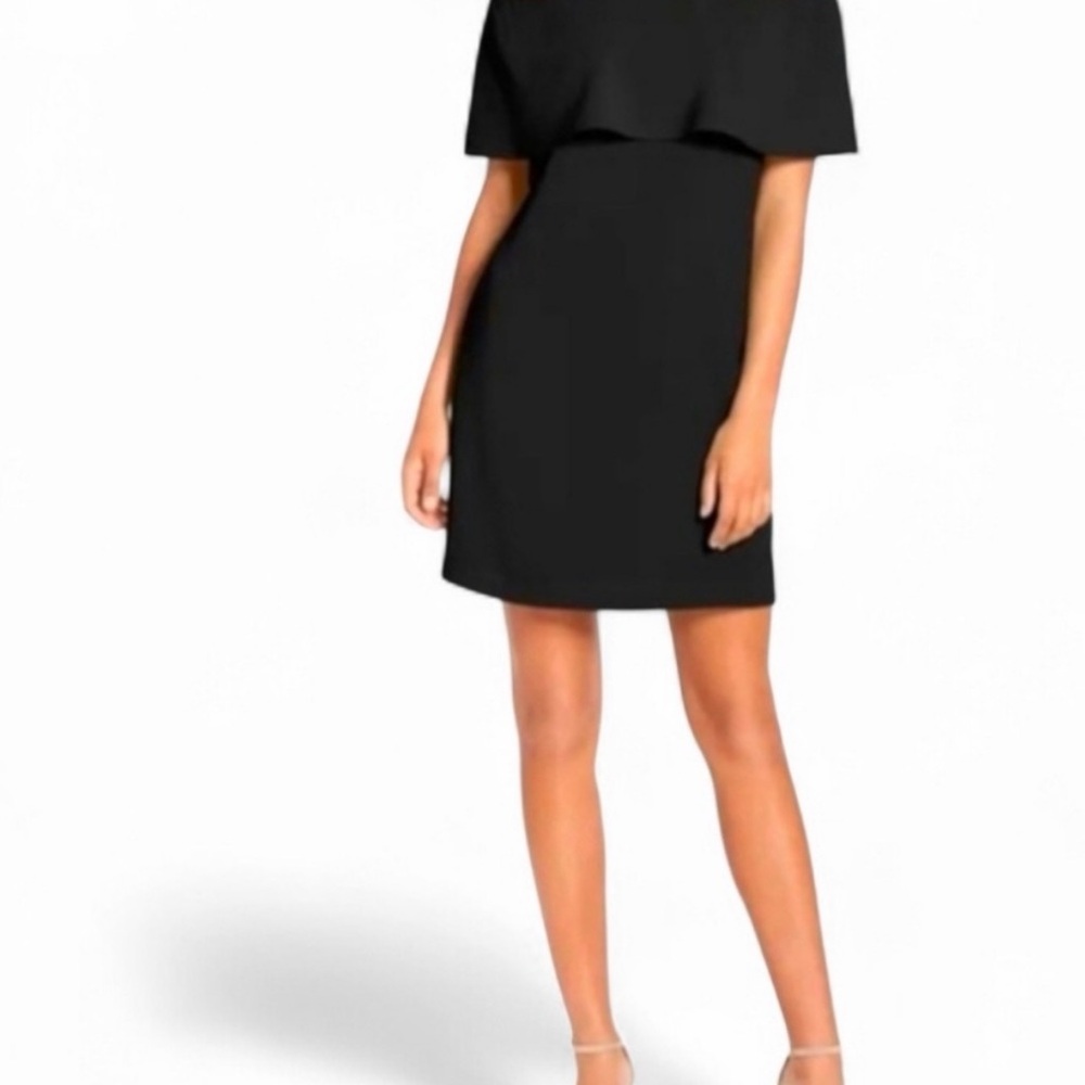 Charles Henry Black Mini Dress with Capelet Detail